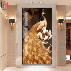 <span class=keywords><strong>Cuadros</strong></span> de arte de pavo real para pared, carteles de porcelana de cristal <span class=keywords><strong>con</strong></span> marco abstracto de lujo para decoración del hogar y la sala de estar - Product Image 1