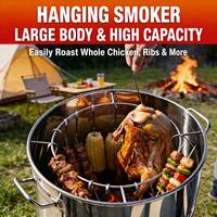 Barbecue à charbon de bois suspendu sans fumée en acier inoxydable de 40 cm avec thermomètre, kit de cuisson portable pour le camping en plein air