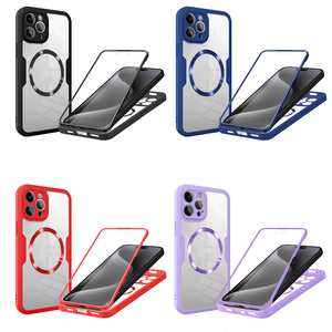Coque de Téléphone Transparente Double Face à Protection Intégrale 360 pour <span class=keywords><strong>iPhone</strong></span> <span class=keywords><strong>11</strong></span> 12 13 14 15 Pro Max, Compatible Charge Sans Fil et Support Voiture Magnétique - Product Image 1