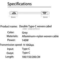 Câble de date 140W PD type-c à type-c câble USB-C 1M 1.5M 2M blanc pour Iphone écouteur mobile ordinateur portable