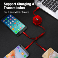 Cable USB 3 en 1 CAFELE, Cable Retráctil de Carga Rápida 3 en 1, Cable de Transmisión de Datos Tipo C Micro USB para iPhone 15 Pro Max
