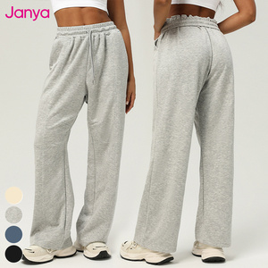 Quần tập yoga nữ Janya, quần thể thao mặc thường ngày, cạp cao, dây rút, ống thẳng, dáng rộng, mặt trước phẳng - Product Image 1