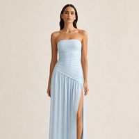 Robe longue plissée sans bretelles sur mesure pour femme, élégante robe de soirée, fabricant de vêtements direct usine OEM ODM, service de marque privée