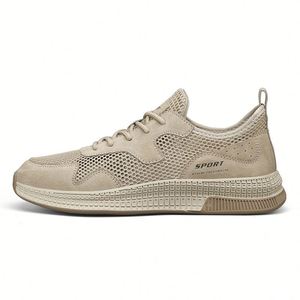 Baskets sportives en maille respirante à lacets, bout rond, semelle extérieure en caoutchouc, semelle intermédiaire en EVA, toutes saisons, couleur unie, chaussures pour hommes - Product Image 1