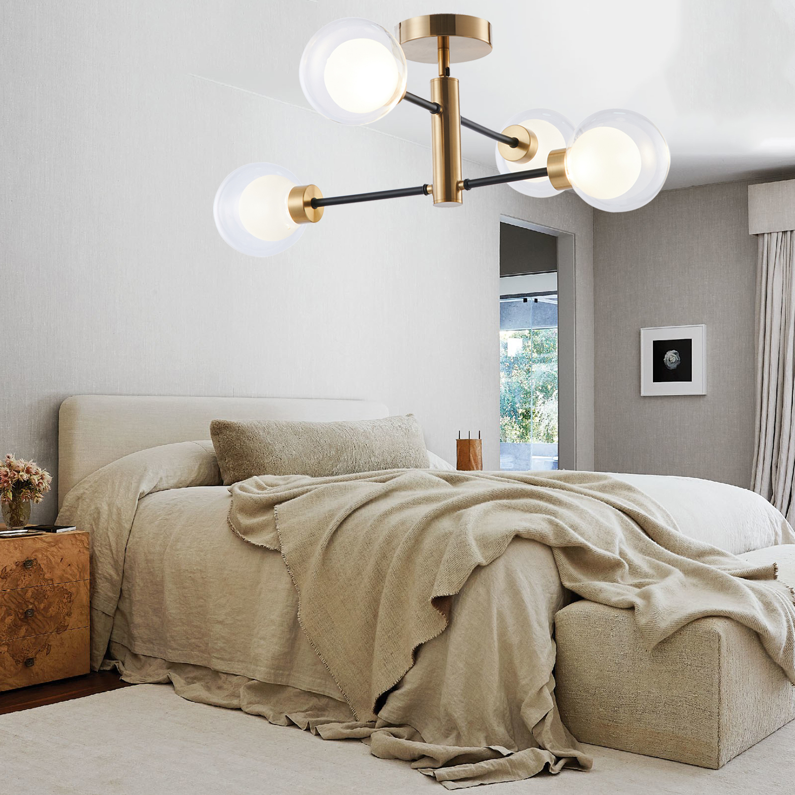Simple Dual Glass Ball Ceiling Lamp Bedroom Living Room Decorative Led 24w Modern CCT Adjustable Led Ceiling Light for Home