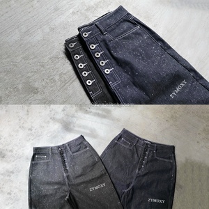 Pantalon en jean brut sur mesure de haute qualité, design brillant, coupe large, avec boutons, pour homme - Product Image 6