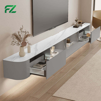 Mueble Flotante para TV de Aluminio Blanco Simple de 80 Pulgadas con Puerta Corredera y Cajones, Estilo Hotel de Lujo 5 Estrellas