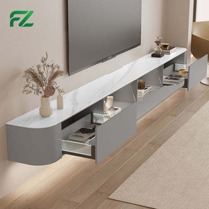 Mobile <span class=keywords><strong>TV</strong></span> Sospeso in Alluminio Bianco Semplice da 80 Pollici con Ante Scorrevoli e Cassetti, Stile Lusso per Hotel 5 Stelle - Product Image 5