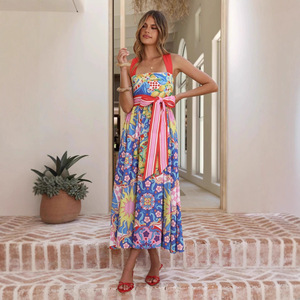 Europe Amérique Transfrontalier 2026 <span class=keywords><strong>AliExpress</strong></span> pour Site Indépendant Sexy Vintage Loisirs Antistatique Lin Coupe Ajustée Halter Croisé - Product Image 2