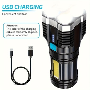 Lampe torche LED rechargeable haute endurance, quatre lumières, multifonctionnelle, avec lumière latérale COB, projecteur longue portée, IP65, camping, ABS - Product Image 6