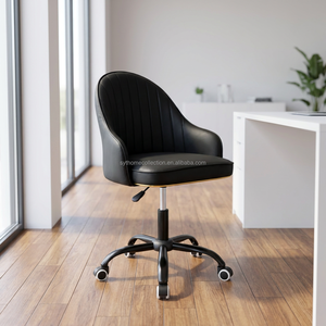 Silla de Bar Elegante con Respaldo de PU Negro, Taburete con Ruedas y Altura Ajustable para Salón de Belleza, Spa, Estudio y Área de Recepción - Product Image 1