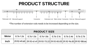 YIJIALE Kit de rail de rideau de luxe réglable avec accessoires à cordon pour <span class=keywords><strong>baie</strong></span> <span class=keywords><strong>vitrée</strong></span> de plafond de 216 cm, vente en gros - Product Image 4