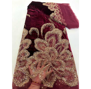 Tela de Encaje de <span class=keywords><strong>Terciopelo</strong></span> de Alta Calidad con Bordado Floral de Lujo, con Cuentas y Lentejuelas, Color Rosa, para Fiestas Nocturnas, para Mujeres Nigerianas - Product Image 2