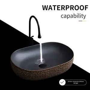 Lavabo ovale en céramique pour comptoir, artistique et créatif, style vintage, pour extérieur, salle de bain, hôtel, balcon, usage domestique - Product Image 3