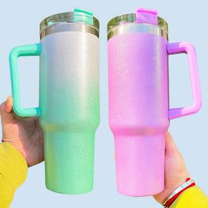 Gobelet de sport extérieur à sublimation, effet ombré scintillant, avec paillettes et strass arc-en-ciel, 40 oz, pour café - Product Image 4