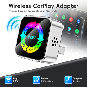 อะแดปเตอร์ไร้สาย 4-in-1 สำหรับ CarPlay และ Android Auto รองรับการส่งภาพหน้าจอ AirPlay Mirroring แบบมีสายเป็นไร้สาย ดองเกิลมัลติมีเดียในรถยนต์ - Product Image 1