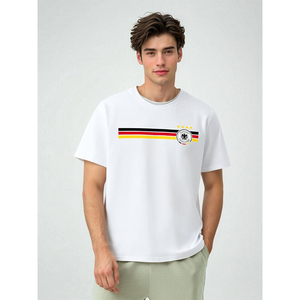 Camiseta de Fútbol para Hombre, Diseño Retro con Rayas, Manga Corta, Blanca, Talla Grande, Informal, para Fanáticos del Deporte, de Algodón, con la Frase "Just Hope Both Teams Have Fun" - Product Image 1