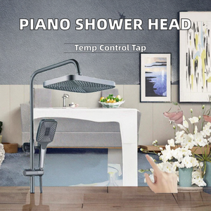 Robinet de douche pluie à 4 fonctions au design moderne Finition chromée Température de l'eau réglable avec pommeau de douche pluie douce - Product Image 2