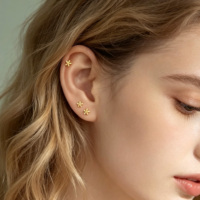 Mini boucles d'oreilles pendantes en acier inoxydable, petites piercings de cartilage plaquées or véritable 18 carats, résistantes au ternissement pour femmes