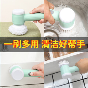Cepillo de limpieza eléctrico recargable, cabezal de cepillo de nailon, herramienta multifuncional para lavar platos, cocina, baño, blanco y verde - Product Image 4