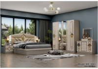Ensemble de meubles de chambre à coucher moderne Royal Villa, lit king size avec tête de lit éclairée et rangement, cadre en MDF/bois, finition laquée, idéal pour hôpitaux et hôtels