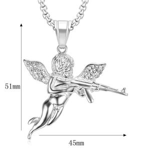 Collier pendentif en métal Hip Hop Punk Angel Gun Iced Out avec zircone cubique, bijoux <span class=keywords><strong>de</strong></span> mode pour hommes, style streetwear - Product Image 6