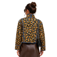 Veste poncho matelassée réversible à motif floral pour femme, coupe courte, col mandarin, imprimée, rembourrée, style vintage, vêtement d'extérieur personnalisé