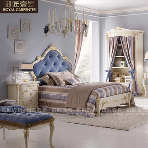 Letto Singolo in Legno Massello Stile Francese Europeo per Bambini, Camera <span class=keywords><strong>da</strong></span> Letto di Lusso per Villa Francese, Letto per Ragazze/Ragazzi, Camera dei Bambini - Product Image 2