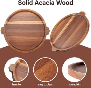 Charcuterie Boards Acacia Wood Serving <strong>Tray</strong> with Handles Round Decorative Ottoman <strong>Tray</strong> Large <strong>Wooden</strong> Cheese Board Serving Platter - Product Image 2