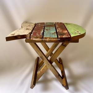 Découvrez le charme rustique avec cette table pliante d'extérieur en teck multicolore, de 120x70x78 CM, idéale pour les sorties de pêche en camping. - Product Image 5