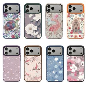 Étui de téléphone en <span class=keywords><strong>cuir</strong></span> de luxe avec impression florale 3D en relief, effet broderie, motif rose, vintage, antichoc, impression peinture à l'huile - Product Image 2