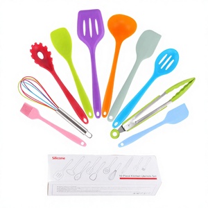 10 Piece <b>Silicone</b> Kitchen Utensils Set Dishwasher Safe Non Stick Cooking <b>Tools</b> Colorful Spatulas Spoon Tongs Whisk Brush - Product Image 4