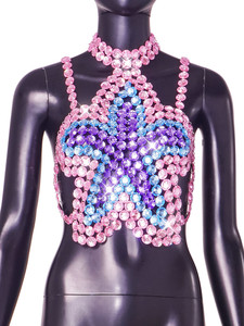 Female Pink and <strong>Blue</strong> Rhinestone Spaghetti Strap Crop Tank <strong>Top</strong> Women Sexy Star Shape Backless Metal Chain Acrylic <strong>Cami</strong> <strong>Top</strong> Rave - Product Image 5