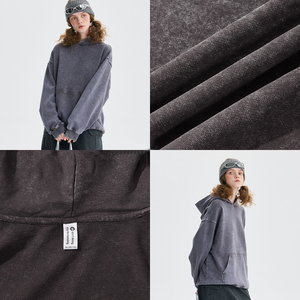 Custom 350gsm Knit Charcoal Comfortable Hood Kangaroo Touch Sample Heavy Vintage Wash Heavyweight Hoodie For Unisex - Product Image 3