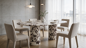 Table à manger ovale en marbre Calacatta Viola de luxe UnionStone, pierre naturelle polie, base en colonne cannelée pour salle à manger à domicile - Product Image 6