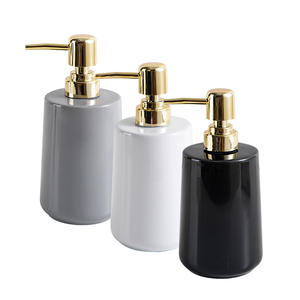 Dispensador de jabón de gres de lujo vacío rellenable botella de loción de cerámica blanca y dorada personalizada - Product Image 4