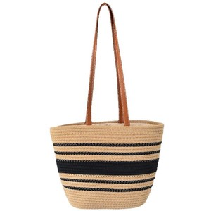 Woven Women's Tote Bag Striped Design PU Handle Large Capacity Everyday Use - Product Image 5