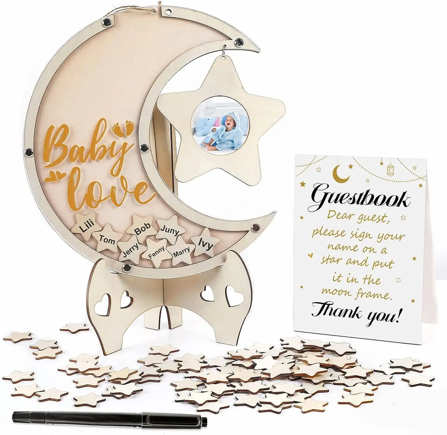 Bulan dekorasi bayi mandi buku tamu dengan bingkai foto bintang cutout Bintang buku tamu alternatif untuk pesta pernikahan Baby Shower