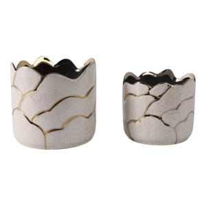 Vasi in Ceramica Decorativi Moderni con Dettagli Dorati per Uso Interno ed Esterno - Product Image 2