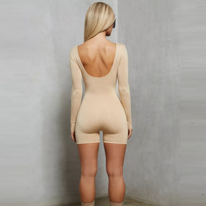 Combinaison à manches longues pour femmes, couleur abricot, taille haute, extensible, pantalon décontracté pour clubbing - Product Image 3