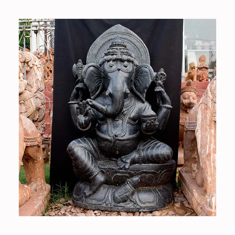 Полированный черный мрамор ручной работы в натуральную величину, статуя индуистского бога, лорд Ганеша для украшения дома