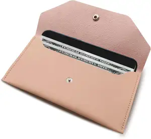 用于预算聚氨酯皮革现金男女信封，用于预算可重复使用的现金支票账单，粉色，粉色钱包