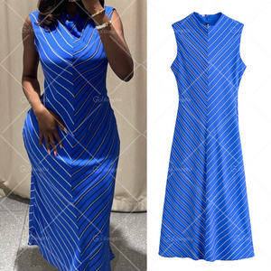 GX8700 Moda Estate 2025 <span class=keywords><strong>Abbigliamento</strong></span> <span class=keywords><strong>Boutique</strong></span> Donna Abiti Lunghi Casual con Scollo a O e Stampa a Righe - Product Image 6