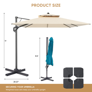 Square Cantilever Patio <b>Umbrella</b> with Hydraulic Lift <b>Windproof</b> Outdoor <b>Umbrella</b> with Weighted Base for Poolside Backyard Deck - Product Image 6