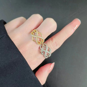 Anillo giratorio antiestrés con cuentas, circonitas pavé, cobre chapado en oro, ajustable, diseño infinito entrecruzado, joyería para aliviar el estrés para mujeres - Product Image 2