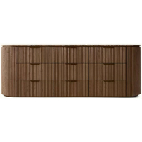 Commode Byron Emperador à 9 tiroirs en bois massif de chêne écologique avec plateau en marbre, design moderne, meuble de chambre durable