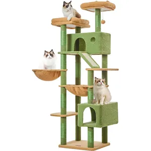 Kattenboom 73 Inch Xxl Grote Kat Toren Voor Indoor Katten Multi-Level Meubels Condo Voor Grote Met Gewatteerde Pluche Baars