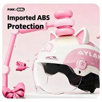 Casque de moto 3/4 ouvert rose girly pour femme, design oreilles de chat, coque ABS importée, visière HD anti-UV, antibactérien et rafraîchissant