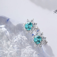 Elegante Vintage Silber-Ohrstecker mit Blauem Kristall-Mittelstein in Blumenform für Verlobung, Hochzeit, Partys & Geschenkanlässe