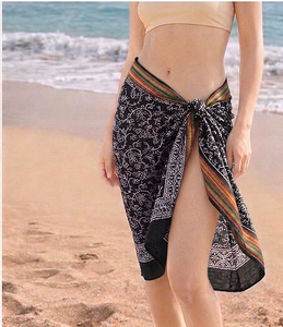 Sarongs, paréos et foulards authentiques faits à la main en bois imprimé, légers et élégants, en coton, pour femmes, vêtements de plage - Product Image 1